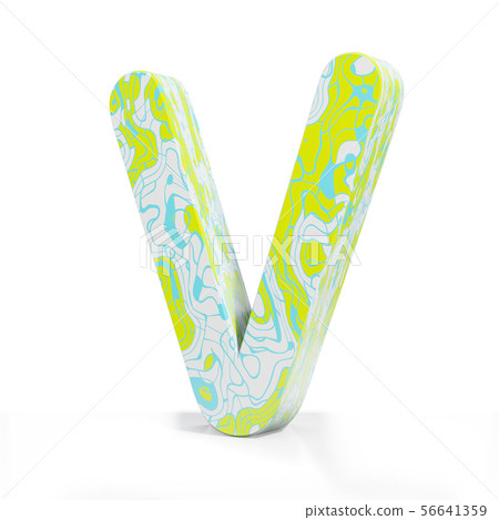 3D rendering letter V on white background. Signs and symbols. Colorful Alphabet. Textured materials 3D rendering letter V on white background. Signs and symbols. Colorful Alphabet. Textured materials 56641359