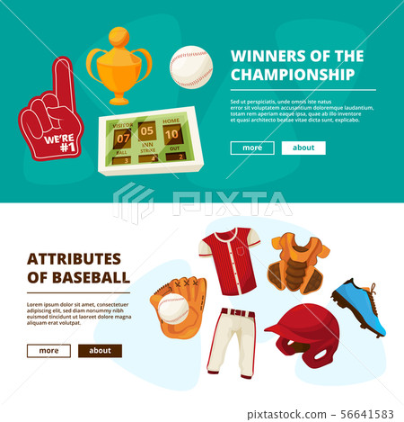 Horizontal banners with pictures of baseball symbols 56641583