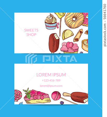 Vector hand drawn sweets or pastry shop business card template 56641760