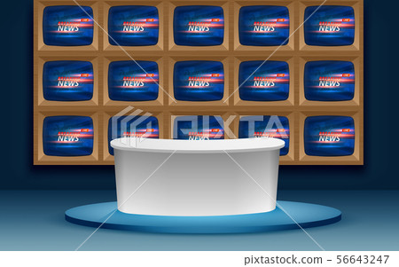 white table with retro tv background in the news s 56643247