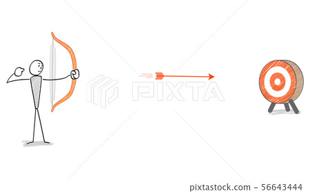 A person aiming at a target with a bow and arrow 56643444