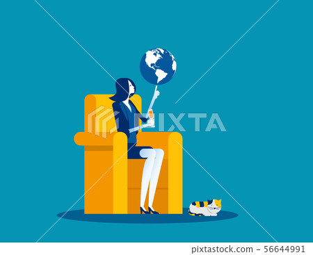 Businesswoman and globe at fingertips. Concept Businesswoman and globe at fingertips. Concept 56644991