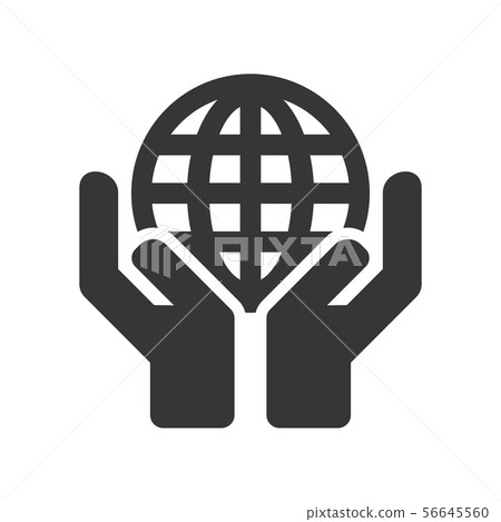 Hands Holding Earth Globe Icon on White Background. Vector 56645560