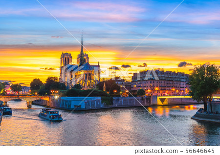 Notre Dame de Paris Cathedral and Seine River 56646645