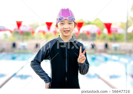 Asian Girl with Swimsuit Ready for Swimming Compet Asian Girl with Swimsuit Ready for Swimming Compet 56647728