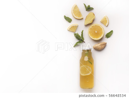Summer detox lemonade with composition of components 56648534