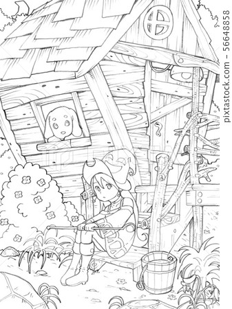 Witch (apprentice) house (line drawing only,... - Stock Illustration ...