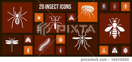 Danger Insect white silhouette icons vector set 56650680