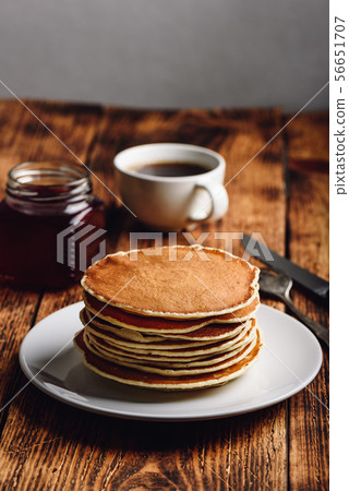 Stack of pancakes on white plate 56651707