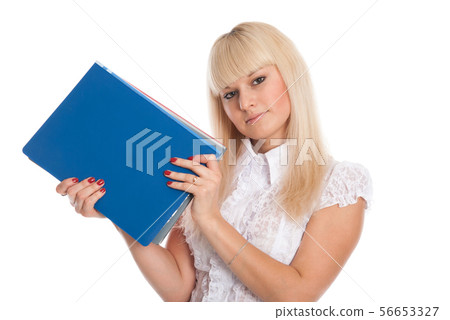 Close up of a young woman with business folders. Close up of a young woman with business folders. 56653327