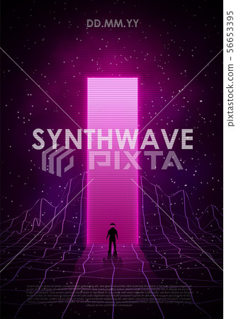 Retrowave synthwave vaporwave illustration with laser grid landscape in the starry space, through Retrowave synthwave vaporwave illustration with laser grid landscape in the starry space, through 56653395