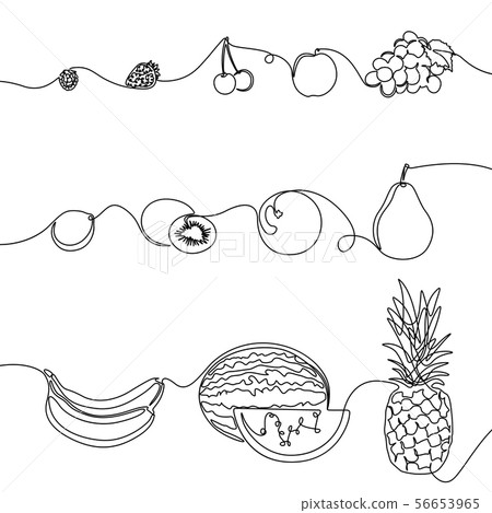 Continuous one line set of fruits, design elements for grocery, tropical fruits. Vector illustration 56653965