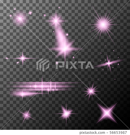 Set of pink lens flares. Pink sparkles shine special light effect. 56653987