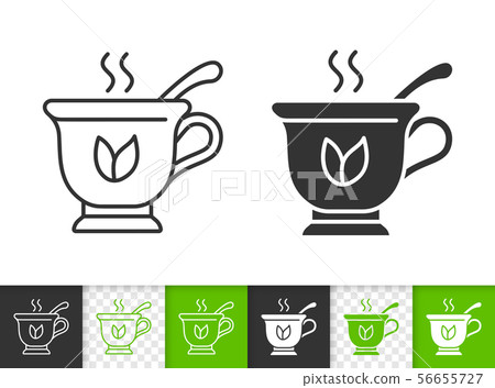 Tea cup glass mug simple black line vector icon - Stock Illustration ...