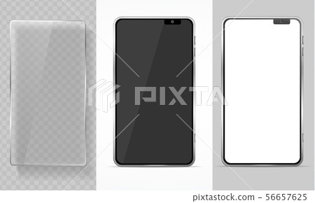 Realistic Detailed 3d Mobile Phone and Glass Template Mockup Set. Vector 56657625
