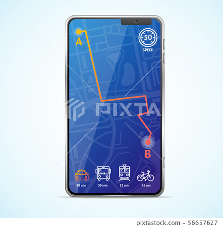 Realistic Detailed 3d City Navigation App Concept. Vector 56657627