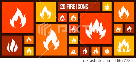 Fire bonfire flame shape white web icon vector set Fire bonfire flame shape white web icon vector set 56657786