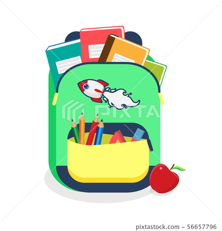Colorful schoolbag with school supplies. Backpack with zippers isolated on white background. Vector Colorful schoolbag with school supplies. Backpack with zippers isolated on white background. Vector 56657796