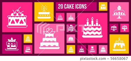 Birthday Cake dessert pie white icon vector set 56658067
