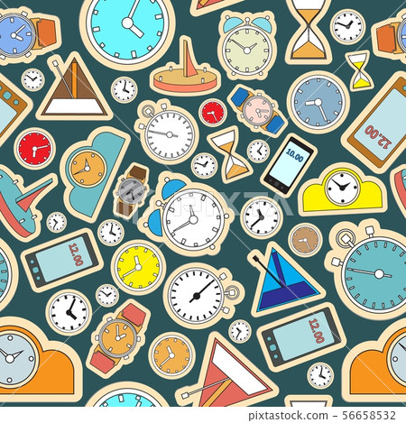 Seamless pattern composed of images hours. Vector - Stock Illustration ...