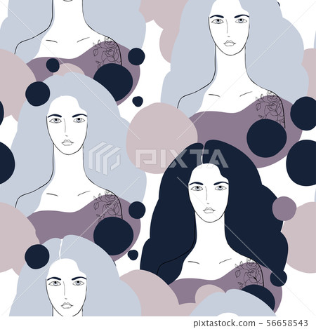 Seamless pattern with hand drawn woman faces Seamless pattern with hand drawn woman faces 56658543