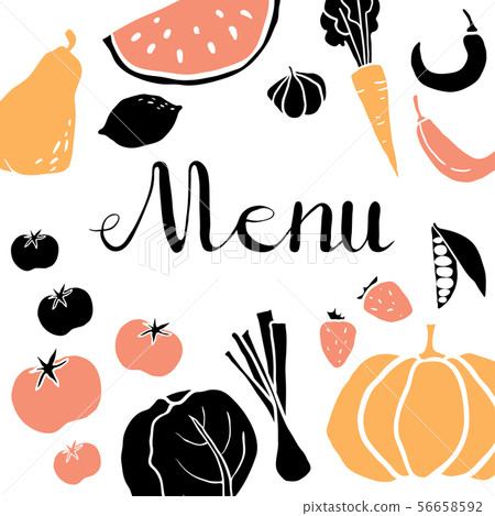 Flat fruits, vegetables and berries Flat fruits, vegetables and berries 56658592