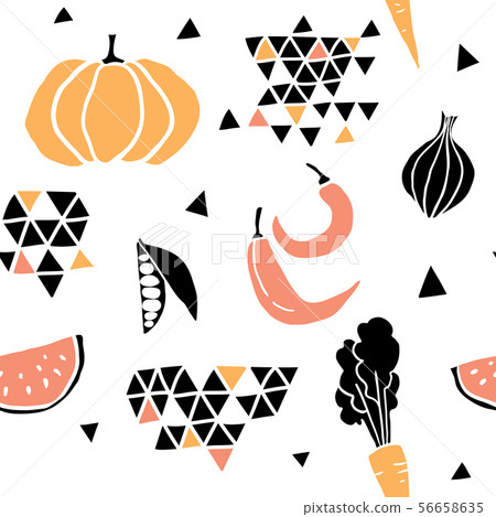 Geometric seamless pattern with fruits, vegetables 56658635