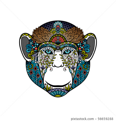 Colorful hipster monkey head 56659288