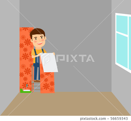 Man makes repairs in room Man makes repairs in room 56659343