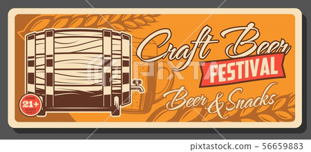 Retro beer wooden barrel, craft beer festival 56659883