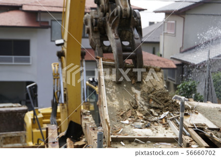 Demolition work Reconstruction Wooden house Heavy machinery Separate collection Demolition work Reconstruction Wooden house Heavy machinery Separate collection 56660702
