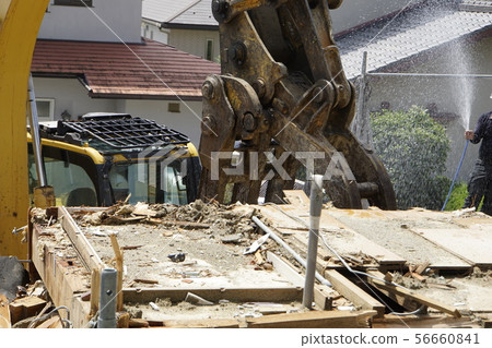 Demolition work Reconstruction Wooden house Heavy machinery Separate collection Demolition work Reconstruction Wooden house Heavy machinery Separate collection 56660841