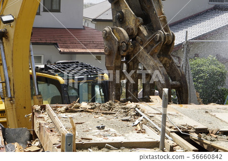 Demolition work Reconstruction Wooden house Heavy machinery Separate collection Demolition work Reconstruction Wooden house Heavy machinery Separate collection 56660842