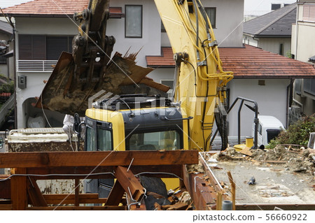 Demolition work Reconstruction Wooden house Heavy machinery Separate collection Demolition work Reconstruction Wooden house Heavy machinery Separate collection 56660922