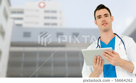 Doctor using tablet computer at the hospital. Doctor using tablet computer at the hospital. 56664262