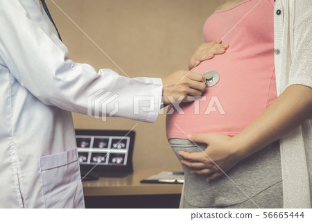 Pregnant Woman and Gynecologist Doctor at Hospital Pregnant Woman and Gynecologist Doctor at Hospital 56665444