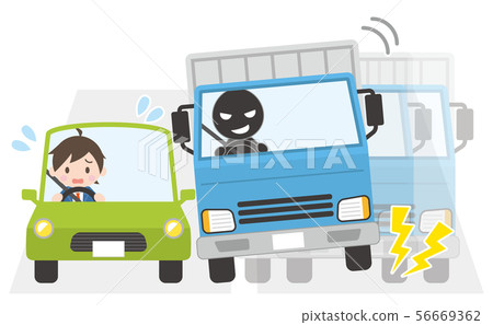 Passenger car man struggling with trucks 56669362