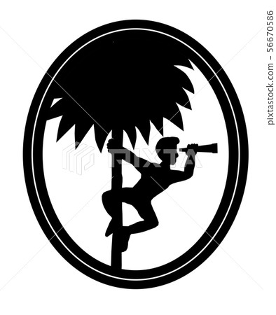 Men who climb up the palm tree to look at the view Men who climb up the palm tree to look at the view 56670586