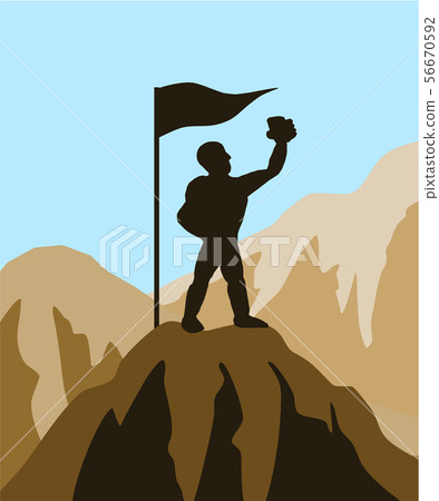 The climbers climbed up to pin the top of the flag The climbers climbed up to pin the top of the flag 56670592
