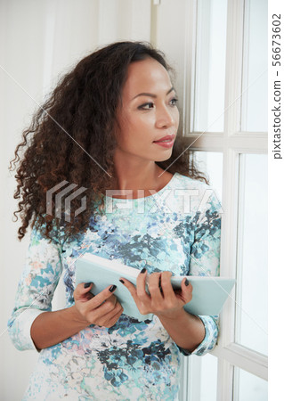 Pensive young Asian woman Pensive young Asian woman 56673602