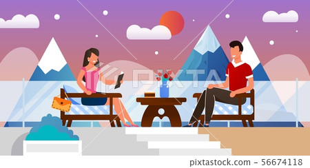 Man and Woman on Romantic Date in Outdoors Cafe Man and Woman on Romantic Date in Outdoors Cafe 56674118