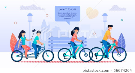 Happy Family Cycling Together in City Park Cartoon Happy Family Cycling Together in City Park Cartoon 56674264