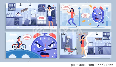 Angry Upset Woman Have No Time Design Cartoon Set Angry Upset Woman Have No Time Design Cartoon Set 56674266