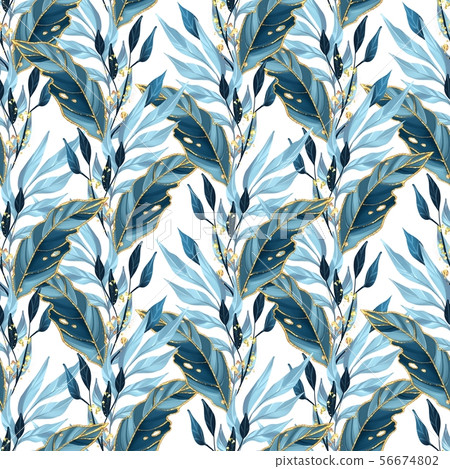 Seamless pattern with blue leaves - Stock Illustration [56674802] - PIXTA