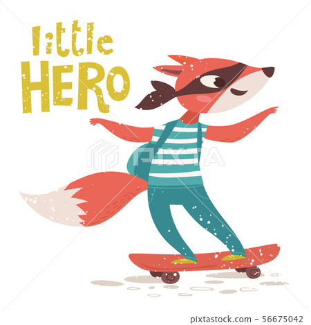 Vector card with Little hero lettering and fox character. 56675042