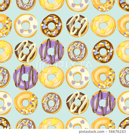 Glazed Donuts seamless pattern. Bakery Vector illustration. Top View doughnuts 56676283