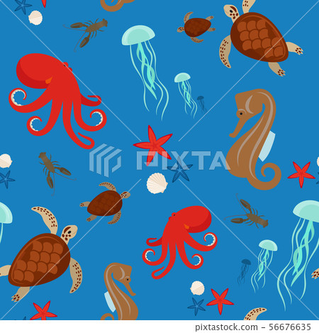 Sea animals seamless pattern - Stock Illustration [56676635] - PIXTA