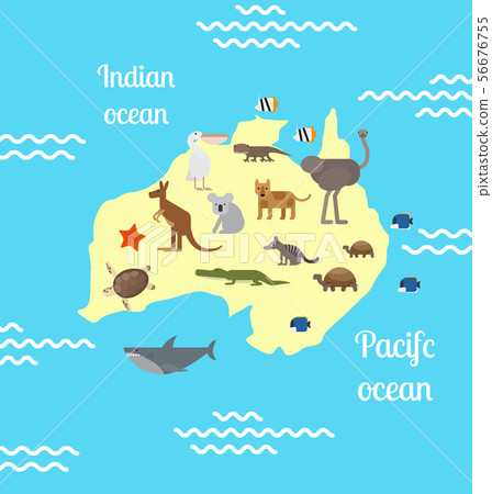 Australia animals world map for children. Australia animals world map for children. 56676755