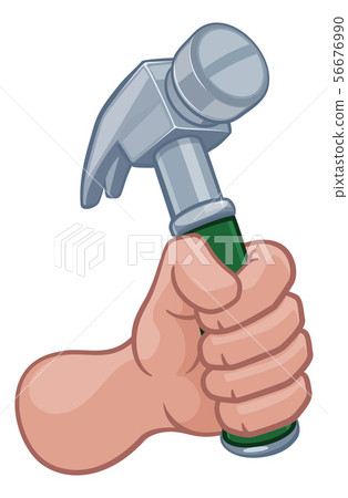 Handyman Hand Fist Holding a Hammer Cartoon 56676990