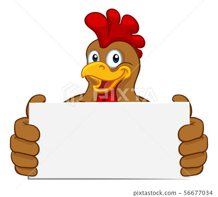Chicken Rooster Cockerel Holding Sign Cartoon Chicken Rooster Cockerel Holding Sign Cartoon 56677034